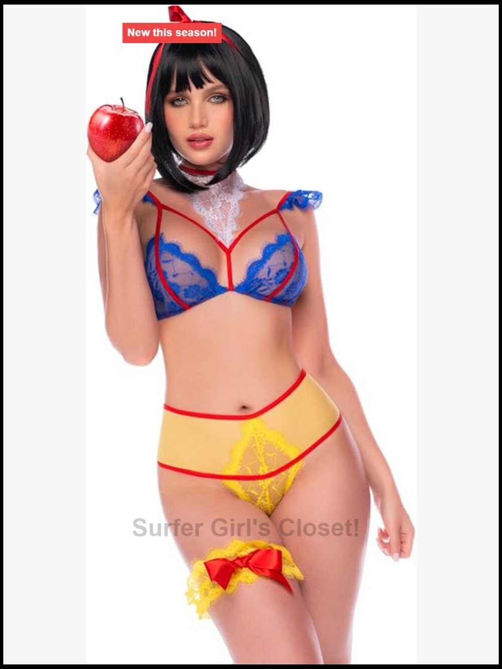 Princess Cosplay Lingerie Set Lace Satin Halter Bra G-String Garter